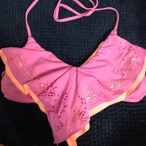 orange and purple ruffle bikini top